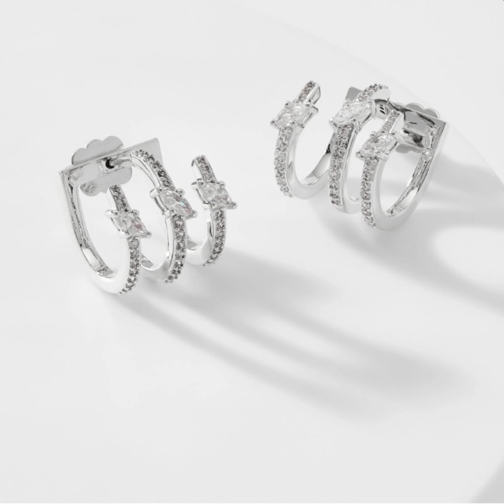 Nadri "Leah" multi-hoop huggie earring cubic zirconia & rhodium